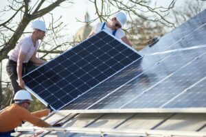 Installing solar photovoltaic panel system on roof of house